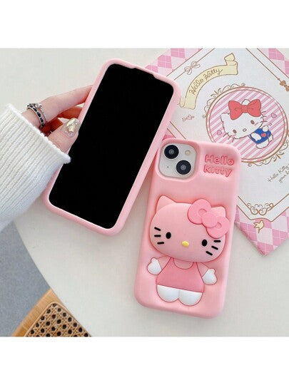 Sanrio كوفر هاتف آيفون 14 برو ماكس وآيفون 13 وآيفون 12 وآيفون 11 مصنوع من السيليكون الجميل والواقي من السقوط، مزين بصور كرتونية من سانريو قطة كي تي وستريو