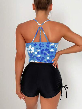 طقم تانكيني حريمي Swim Lushoire مجموعة بيكيني ذو شريط جانبي مخمل بطبعة زهور شاطئية صيفية