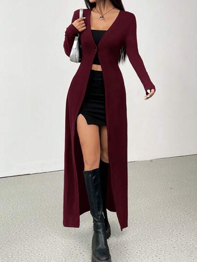 SHEIN EZwear معطف كاجوال طويل أنيق أحادي اللون ، ملائم للسيدات، خريفي