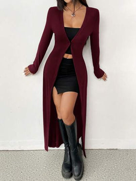SHEIN EZwear معطف كاجوال طويل أنيق أحادي اللون ، ملائم للسيدات، خريفي
