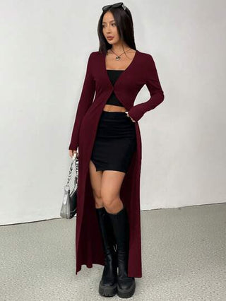 EZwear معطف كاجوال طويل أنيق أحادي اللون ، ملائم للسيدات، خريفي