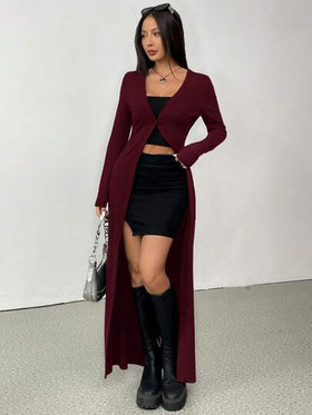 SHEIN EZwear معطف كاجوال طويل أنيق أحادي اللون ، ملائم للسيدات، خريفي