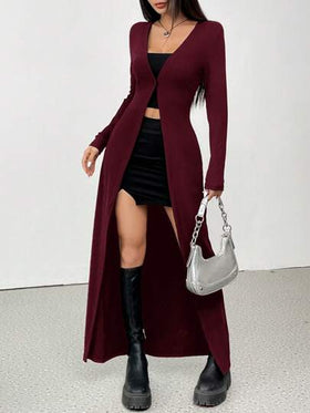 SHEIN EZwear معطف كاجوال طويل أنيق أحادي اللون ، ملائم للسيدات، خريفي