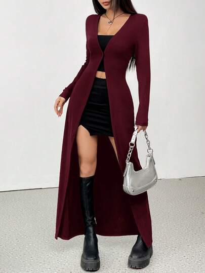 SHEIN EZwear معطف كاجوال طويل أنيق أحادي اللون ، ملائم للسيدات، خريفي