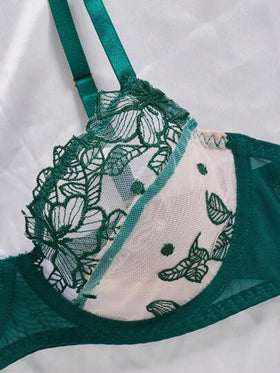 SHEIN قطعة واحدة من حمالة صدر للنساء مطرزة بطرز زهري على شبكة الأزياء، ملابس داخلية