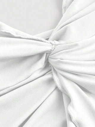 MOD توب نسائي بنمط ألواح متداخلة بدون أكمام، ملابس علوية أنيق، توب كامي أصفر