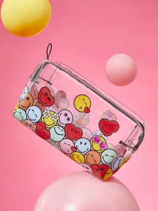 SmileyWorld® | SHEIN حقيبة مكياج شفافة بطبعة وجه كرتوني