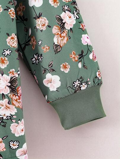 SHEIN Vintaside Kids معطف متوسط الطول سميك مبطن مزخرف بزهور عتيقة بقلنسوة للفتيات المراهقات ، للخريف/الشتاء ،العطلات ،الصيف، السفر