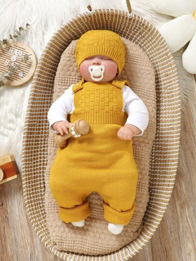 SHEIN Vintaside Kids جمبسوت رضيع ولد خضراء بسيطة كاجوال رجعية مزودة بقبعة