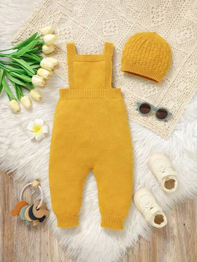 SHEIN Vintaside Kids جمبسوت رضيع ولد خضراء بسيطة كاجوال رجعية مزودة بقبعة