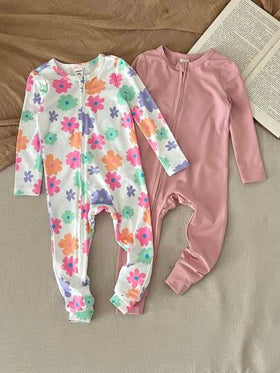 SHEIN LMoss Kids طقم جمبسوت رضيع بناتي جميلة بطبعة زهرية محبوكة مرنة بأكمام طويلة، لفصلي الخريف والشتاء