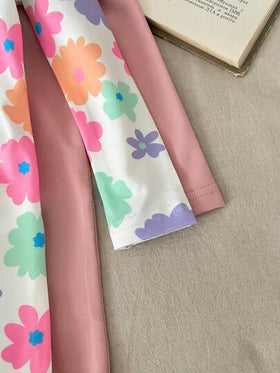 SHEIN LMoss Kids طقم جمبسوت رضيع بناتي جميلة بطبعة زهرية محبوكة مرنة بأكمام طويلة، لفصلي الخريف والشتاء
