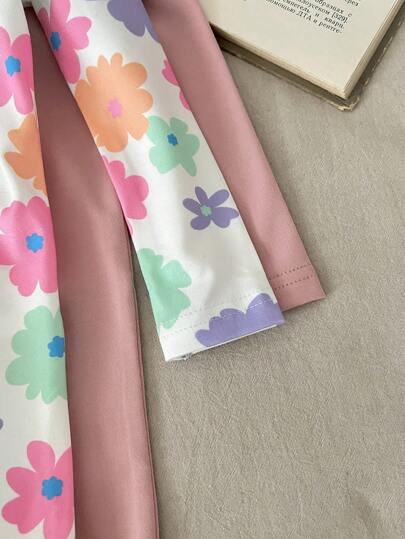 SHEIN LMoss Kids طقم جمبسوت رضيع بناتي جميلة بطبعة زهرية محبوكة مرنة بأكمام طويلة، لفصلي الخريف والشتاء