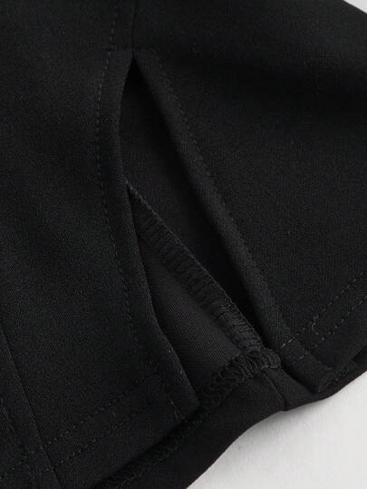 SHEIN MOD بلوزة أنيقة مموجة باللون البني المموج منقوشة على الوسط مع تقسيم بالذيل، خريفية