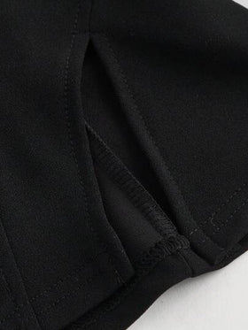 SHEIN MOD بلوزة أنيقة مموجة باللون البني المموج منقوشة على الوسط مع تقسيم بالذيل، خريفية
