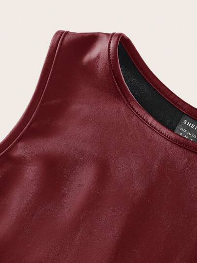 EZwear فستان نسائي أنيق وأنيق بدون أكمام من الجلد المطاطي باللون البرغندي للصيف