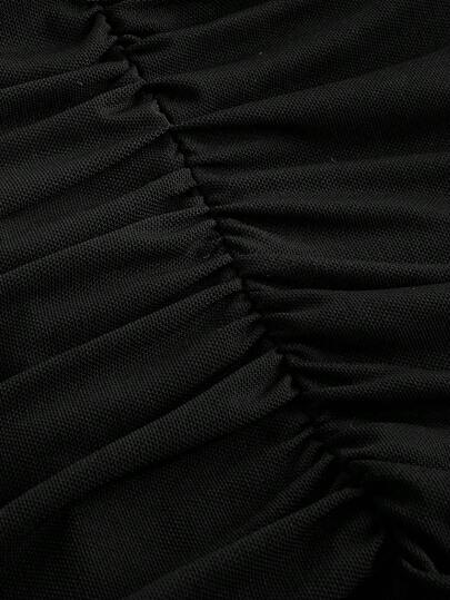 فساتين حريمي MOD فستان منتصف الطول للنساء مع ربطة خصر وفتحات استرخائي بالياقة العميقة اللون الأسود