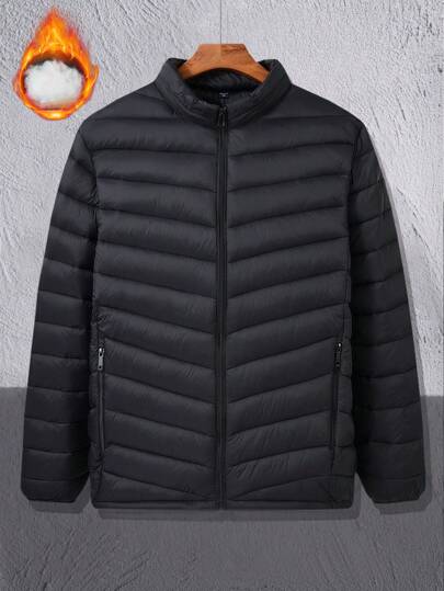 معطف مبطن بخاصية جيب مشبك وياقة واقفة بطراز كاجوال بسيط للخريف والشتاء للرجال