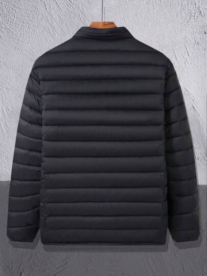 معطف مبطن بخاصية جيب مشبك وياقة واقفة بطراز كاجوال بسيط للخريف والشتاء للرجال