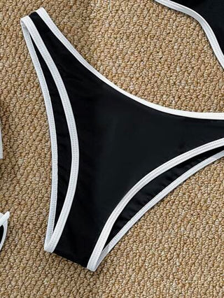 Swim Mod مجموعة بكيني مكونة من 2 قطعة للنساء، علوي بندو لاسلكي وجزء سفلي ثلاثي اللون، ملابس سباحة صيفية