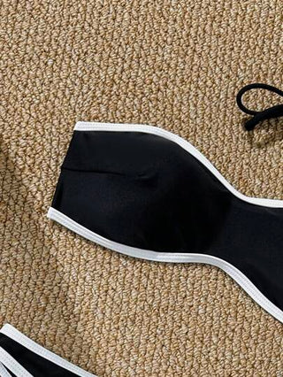 Swim Mod مجموعة بكيني مكونة من 2 قطعة للنساء، علوي بندو لاسلكي وجزء سفلي ثلاثي اللون، ملابس سباحة صيفية
