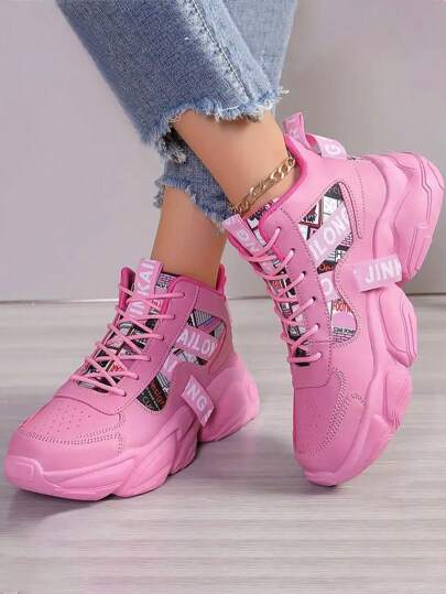 أحذية رياضية عالية الكاحل مريحة للسيدات للركض في الهواء الطلق والكرة السلة ،  أسطح سميكة