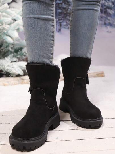 بوت ثلج نسائية جديدة لموسم الشتاء 2025، بوت قصيرة دافئة ذات بطانة من الفرو الصناعي وسُمك في الأرضية، بوت شتوية للنساء