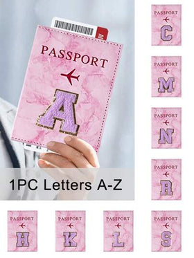غطاء جواز سفر قطعة واحدة، منشفة بنفسجية مطرزة بحروف A-Z، حامل جواز سفر فاخر بتقنية RFID للجنسين، محفظة جلدية PU متعددة الوظائف لبطاقات الهوية/البنك قابلة للحمل