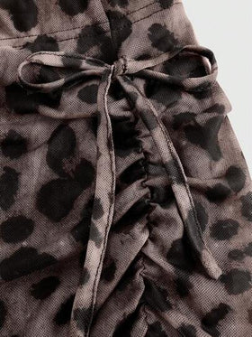 ROMWE J-Fashion تنورة أنثوية برباط جانبي ذات طبعة جلد النمر و تجاعيد و ذيل سمكة، أنيقة