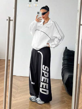EZwear بلوزة نسائية كاجوال مطبوع عليها رسومات، بسوستة, خريفية