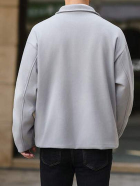 Manfinity Homme جاكيت رجالية بأزرار أمامية وجيوب، لون أحادي، كاجوال بأكمام طويلة، جاكيت رسمية خفيفة للخروج باللون الرمادي الفاتح، هدية للأصدقاء والزوج والحبيب، للخريف