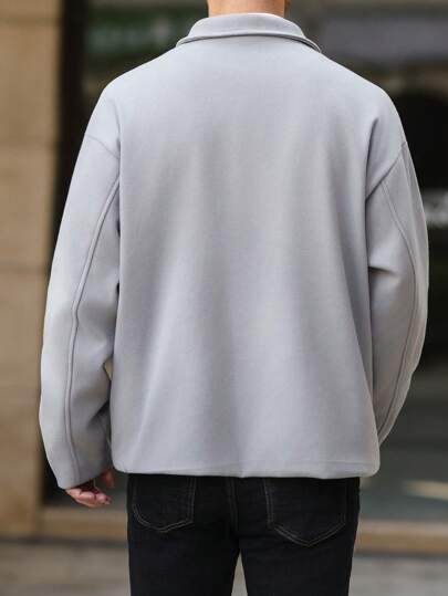 Manfinity Homme جاكيت رجالية بأزرار أمامية وجيوب، لون أحادي، كاجوال بأكمام طويلة، جاكيت رسمية خفيفة للخروج باللون الرمادي الفاتح، هدية للأصدقاء والزوج والحبيب، للخريف