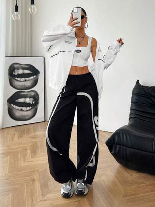 EZwear بلوزة نسائية كاجوال مطبوع عليها رسومات، بسوستة, خريفية