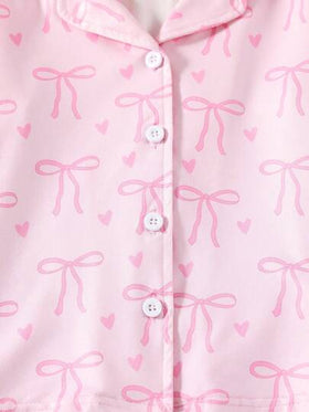 SHEIN 2 قطعة/طقم ملابس نوم للبنات الشابات بطبعة Butterfly طويلة الأكمام وبنطال، طقم بيجامات عصرية ومريحة، بيجامات حرير للبنات وبيجامات حرير للأطفال