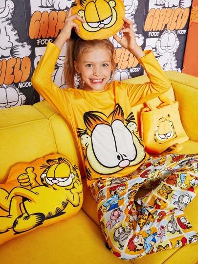 بيجاما GARFIELD X  مجموعة من قطعتين للبيجامة للفتيات البالغات، تشمل تي شيرت أكمام طويلة برقبة دائرية وسراويل مناسبة للراحة مطبوعة بطراز رقيق ومحبب ومضاد للحريق
