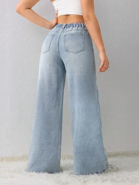 SHEIN Tall سروال جينز كاجوال فضفاض مستقيم للنساء، أزرق، بنطال للنساء الطويلات، بنطال شتوي للنساء، سيدات السيارات السريعة، ملابس خريفية للنساء