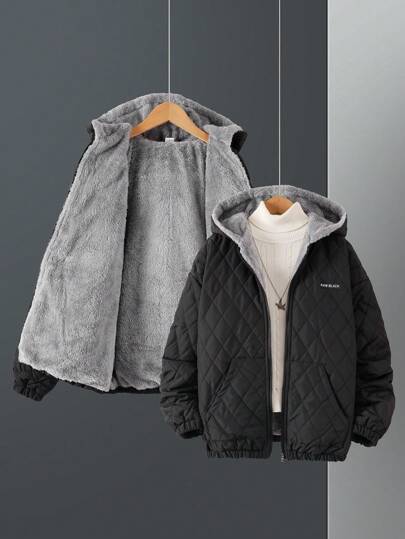 SHEIN معطف شتوي سميك مبطن مقنع للمراهق