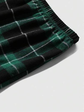 SHEIN بنطلون رجالي مريح بخصر مطاطي مربعات، ملابس منزلية، خريف، ملابس عيد الميلاد، شتاء، قطعتان