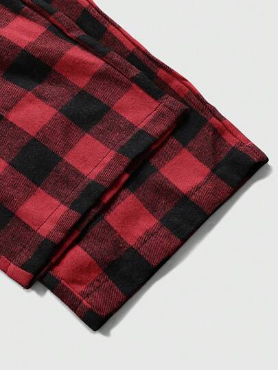 SHEIN بنطلون رجالي مريح بخصر مطاطي مربعات، ملابس منزلية، خريف، ملابس عيد الميلاد، شتاء، قطعتان