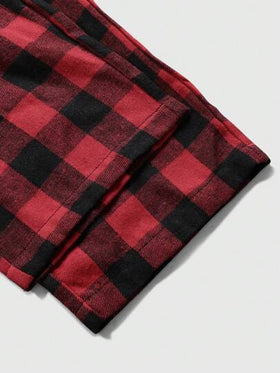 SHEIN بنطلون رجالي مريح بخصر مطاطي مربعات، ملابس منزلية، خريف، ملابس عيد الميلاد، شتاء، قطعتان