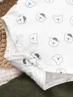 SHEIN Vintaside Kids للاولاد الاطفال صور رسوم كارتون بوديسوت & بتصميم آذان ثلاثية الأبعاد جمبسوت بحمالات