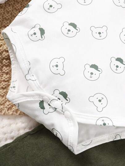 SHEIN Vintaside Kids للاولاد الاطفال صور رسوم كارتون بوديسوت & بتصميم آذان ثلاثية الأبعاد جمبسوت بحمالات