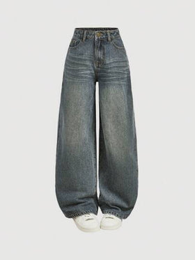 SHEIN Girlism بنطلون جينز واسع الساقين نمط ال- Y2k، ستايل هاراجوكو وكيبوب وادعاء الشارع، جينز نمط رجعي لفتيات المراهقات للربيع، ملابس خريف للفتيات الرجوع للمدرسة