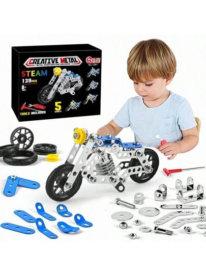 139 قطعة نموذج سيارة تعليمي، لعبة مكعبات بناء العلوم والهندسة، دراجة نارية معدنية DIY، سيارة نموذجية من السبائك المعدنية للأطفال، ألعاب مكعبات بناء السيارات الهندسية، مناسبة كهدايا عيد الميلاد، المكعبات، العلوم، دراجة نارية، هدايا للمراهقين، ألعاب الدراجا