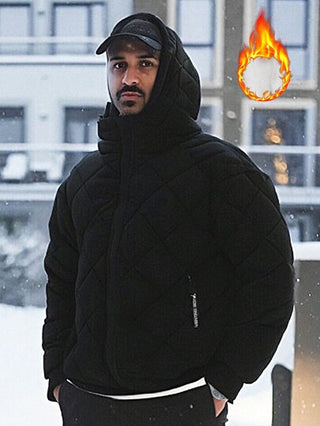 1 قطعة جاكيت رياضية كاجوال خارجية مبطنة بقبعة للرجال، معطف شتوي بلون سادة من طراز الشارع