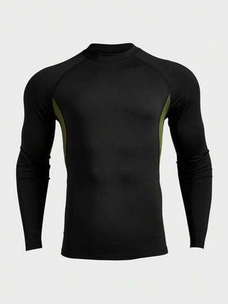 Manfinity Sport Corelite تي شيرت رياضة رجالي أكمام طويلة مضلع الألوان وخياطة رفيعة القصة بطراز الصديق