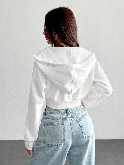 PETITE جاكيت هوديPopover أنيقة، أكمام طويلة لون واحد مع سوستة أمامية وجيب، ارتداء كاجوال يومي، موديلات أنيقة بتفاصيل محدودة