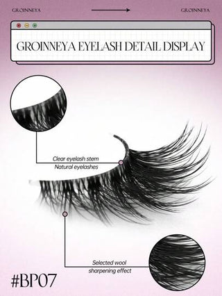 GROINNEYA 9 أزواج رموش جزئية نصف شفافة العصابة رموش كات آي زائفة قصيرة ناعمة 3D من الرموش المصطنعة مصنوعة من الشعر الناعم للمكياج الطبيعي (BP07)