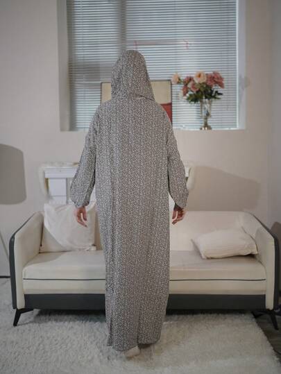 طقم تانكيني حريمي ثوب صلاة واسع مريح قابل للتنفس بطبعات أنيقة، أبية ذات أكمام طويلة محتشمة مع وشاح مدمج، فستان عربي جديد