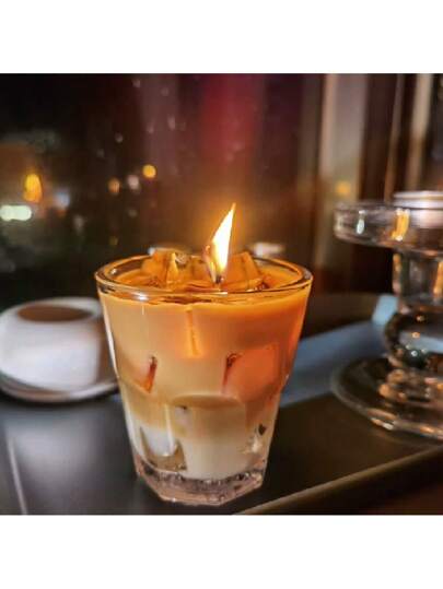 رمضان زينة رمضان شمعة معطرة برائحة القهوة صغيرة الحجم، شمعة زجاجية صغيرة من الشمع النباتي ذات رائحة المشروبات المعطرة، هدية ديكور المنزل